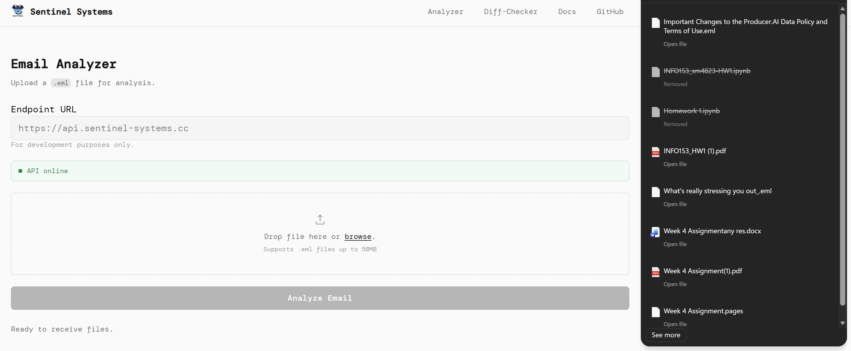 Browsing for the .eml file to upload