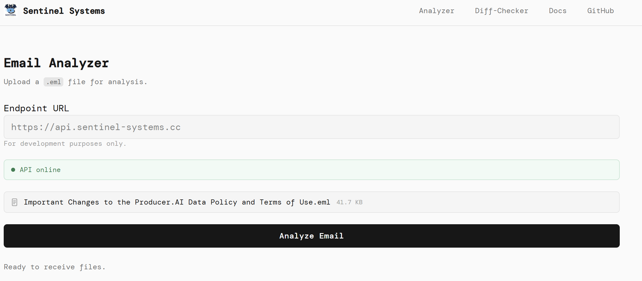 Email file loaded and ready to analyze