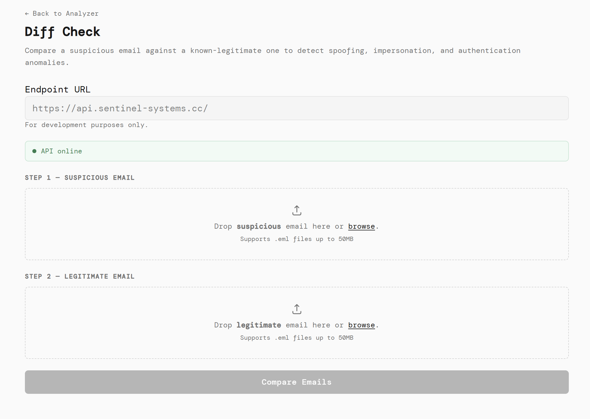 The Diff Checker home screen with two upload areas